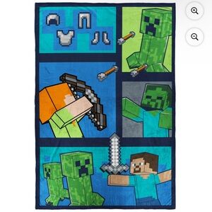 Minecraft Kids Twin/Full Blanket, 62 x 90, Microfiber, Green and Blue, Mojang